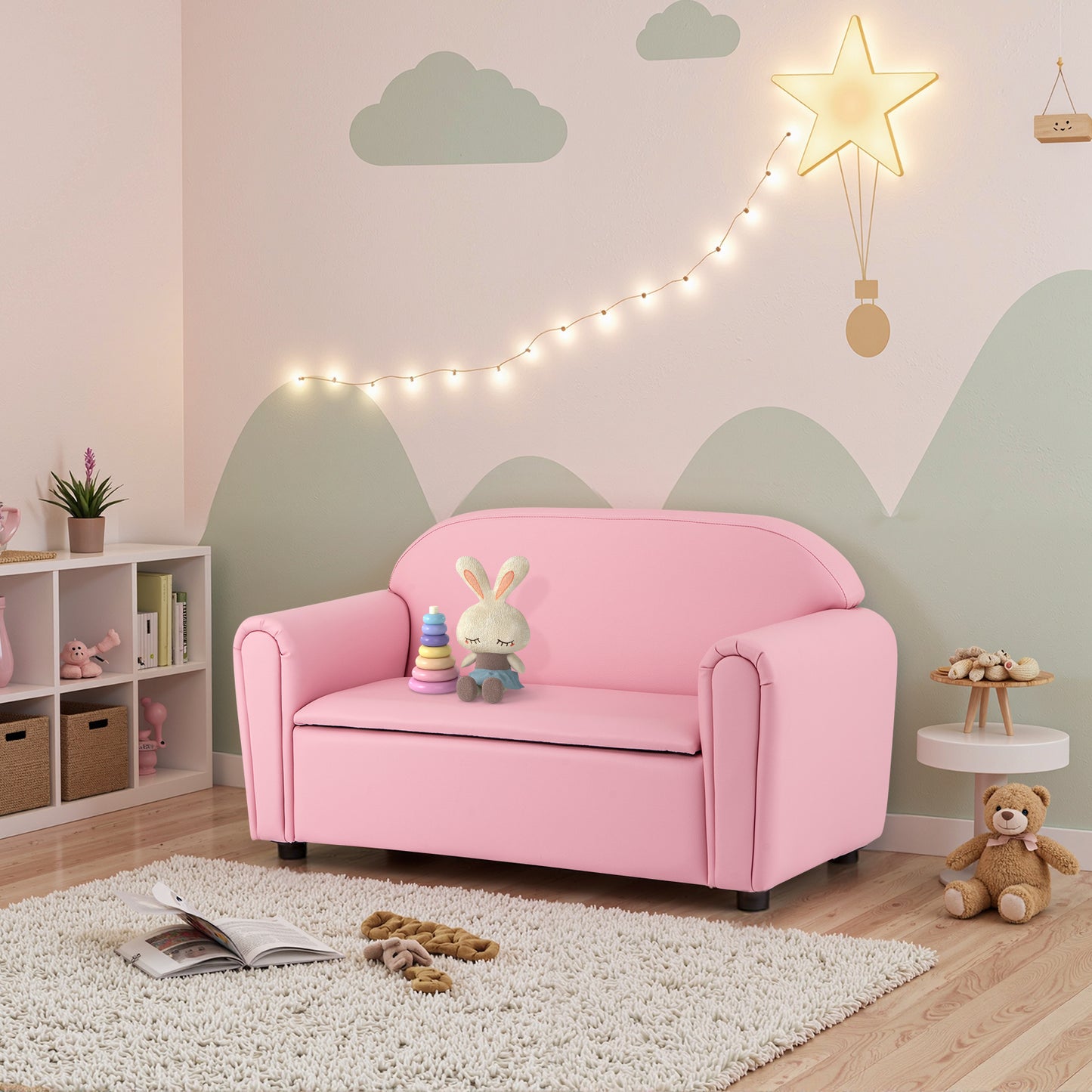 Kids Armrest Sofa Chair with Storage - Brown