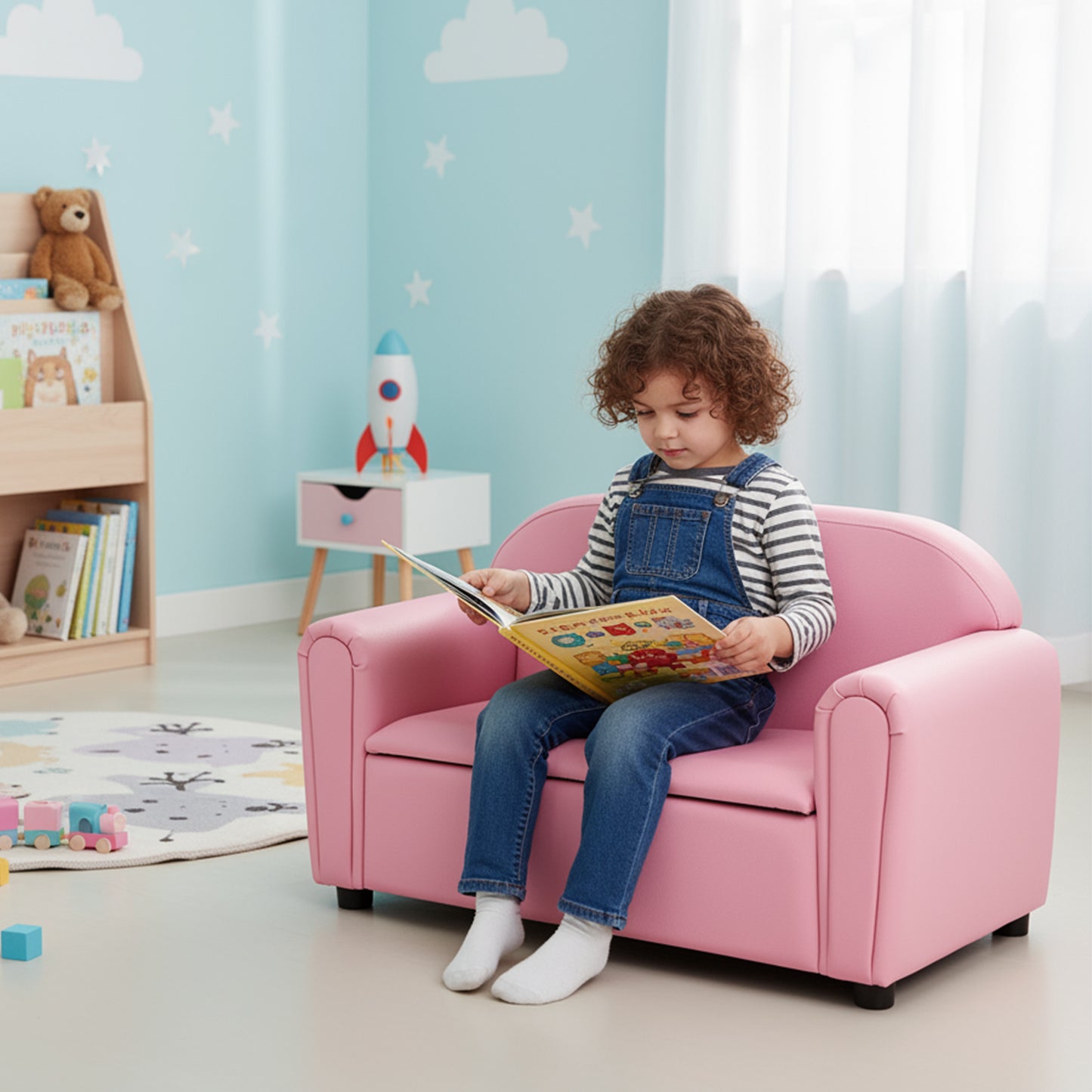 Kids Armrest Sofa Chair with Storage - Brown
