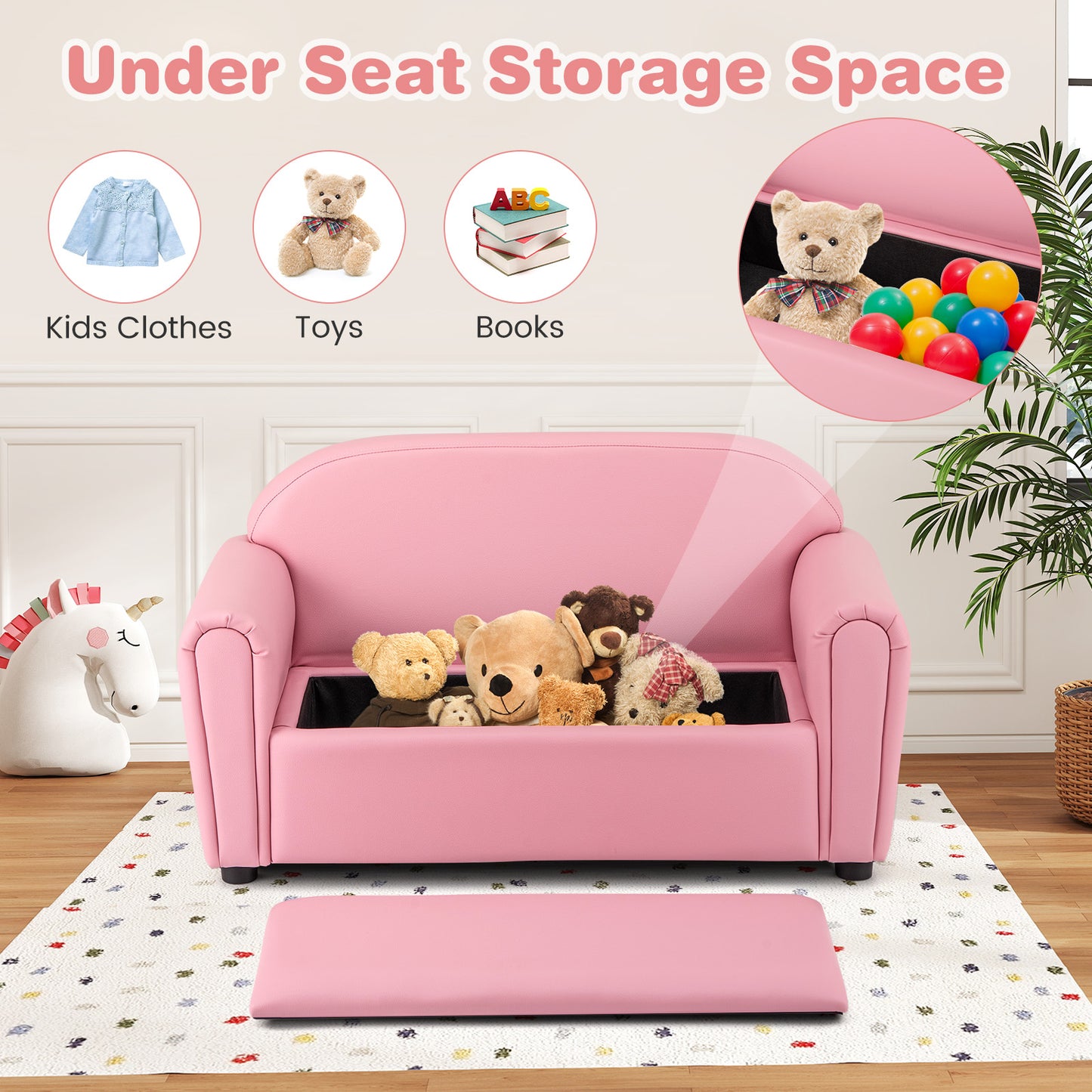 Kids Armrest Sofa Chair with Storage - Brown
