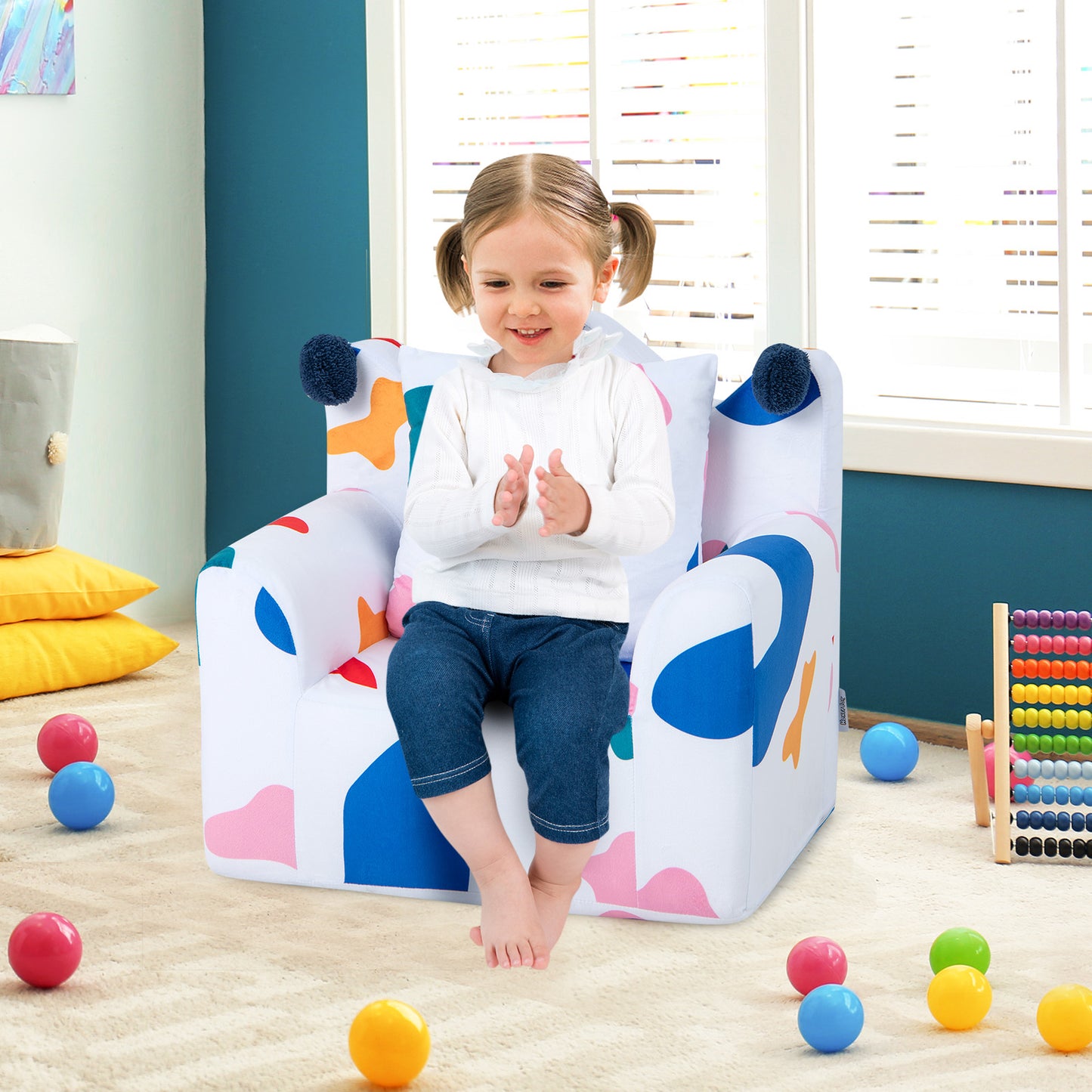 Kids Sofa Chair with Armrest and Pillow - Blue