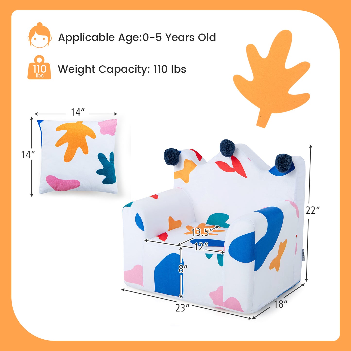Kids Sofa Chair with Armrest and Pillow - Blue