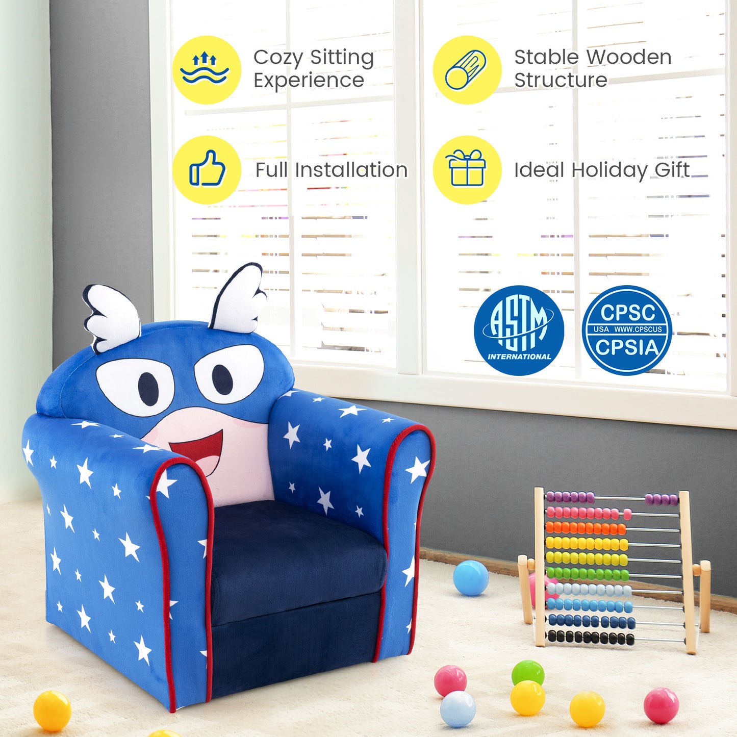 Kids Sofa Chair with Armrests and Thick Cushion