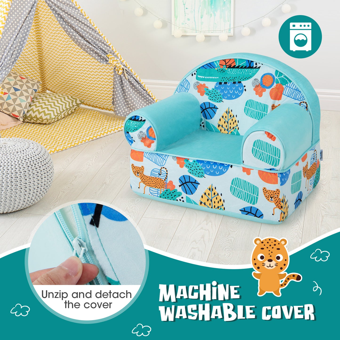 Kids Armchair with Plush Velvet Cover and Soft Sponge