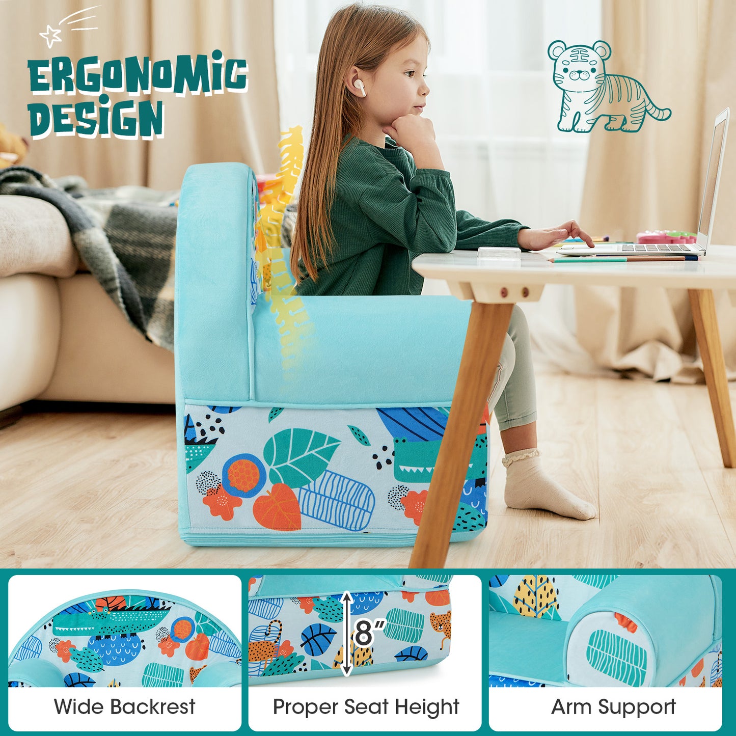Kids Armchair with Plush Velvet Cover and Soft Sponge