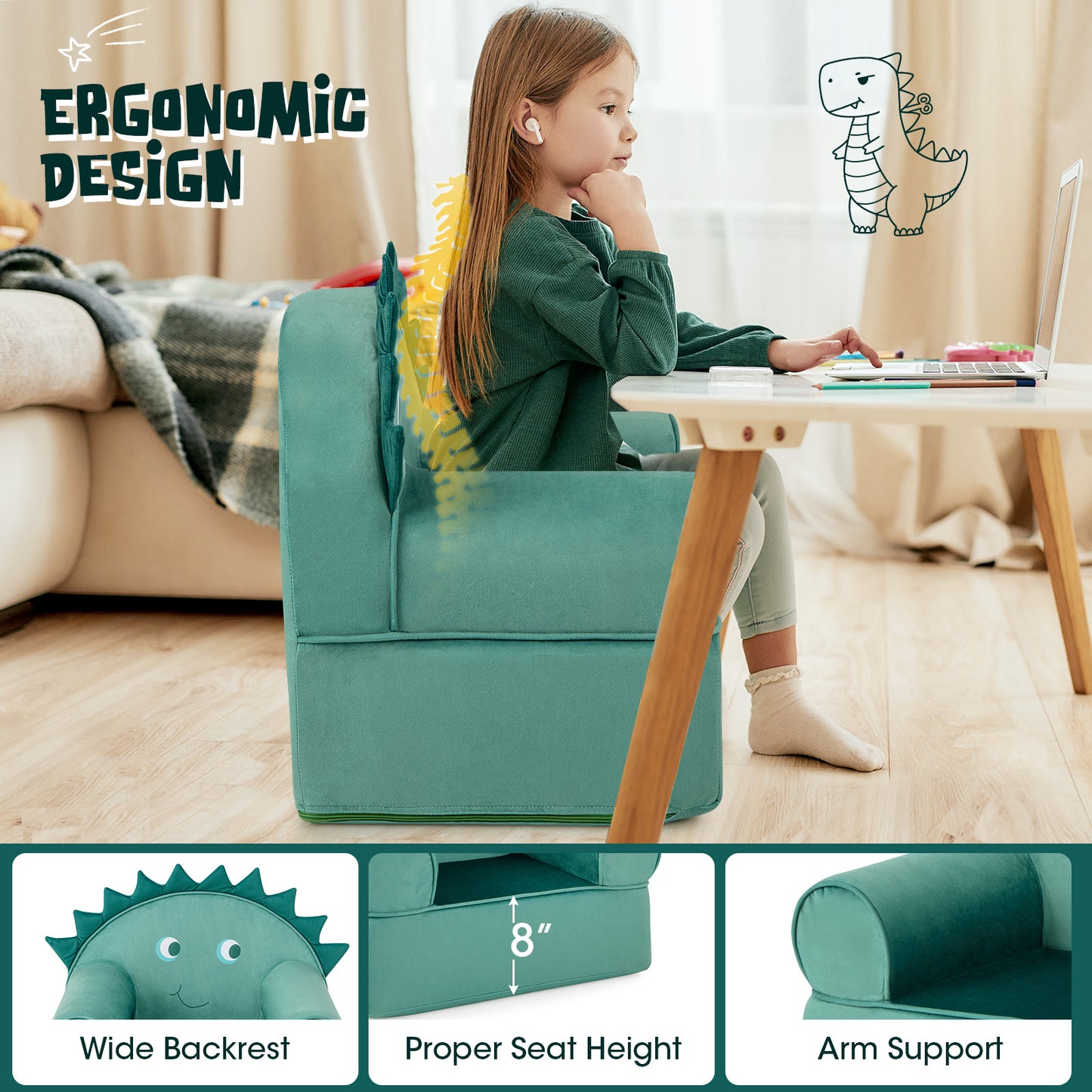 Kids Sofa Chair with Armrests and Thick Cushion