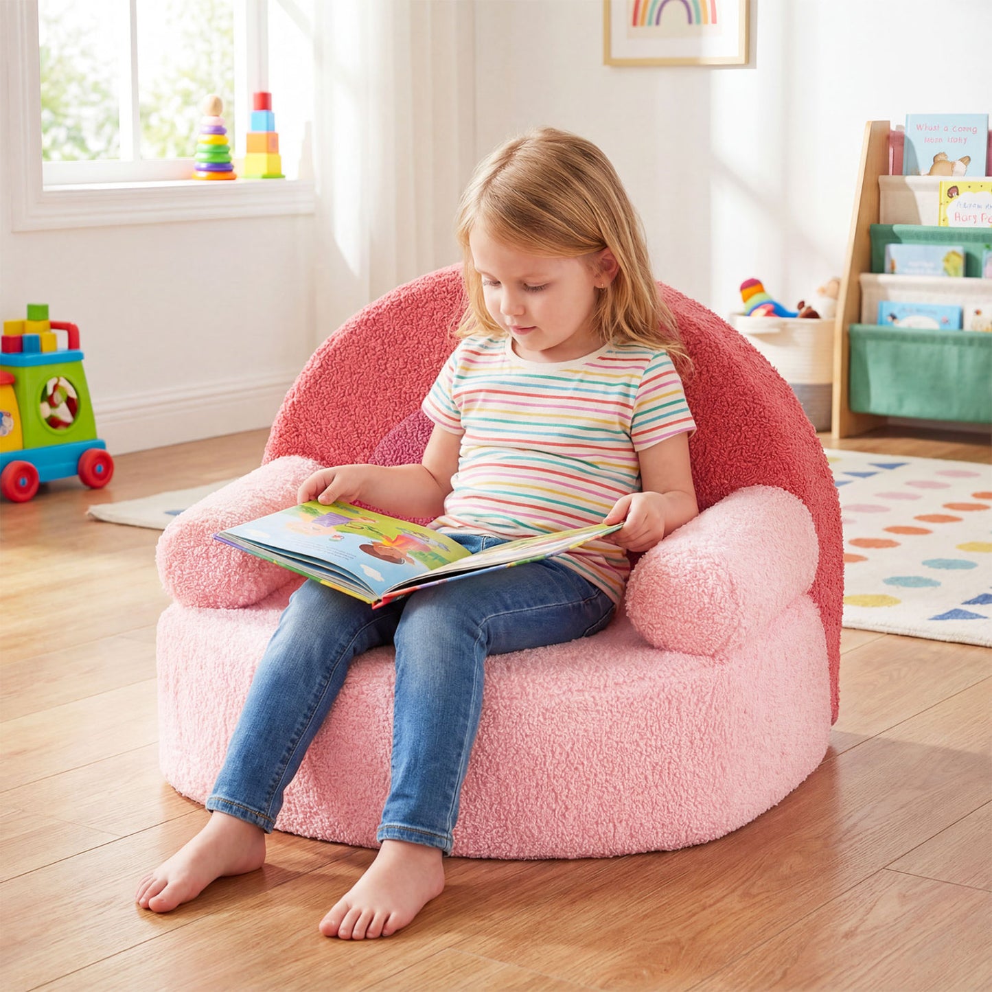 Kids Foam Sofa with Soft Fleece Cover and Armrests