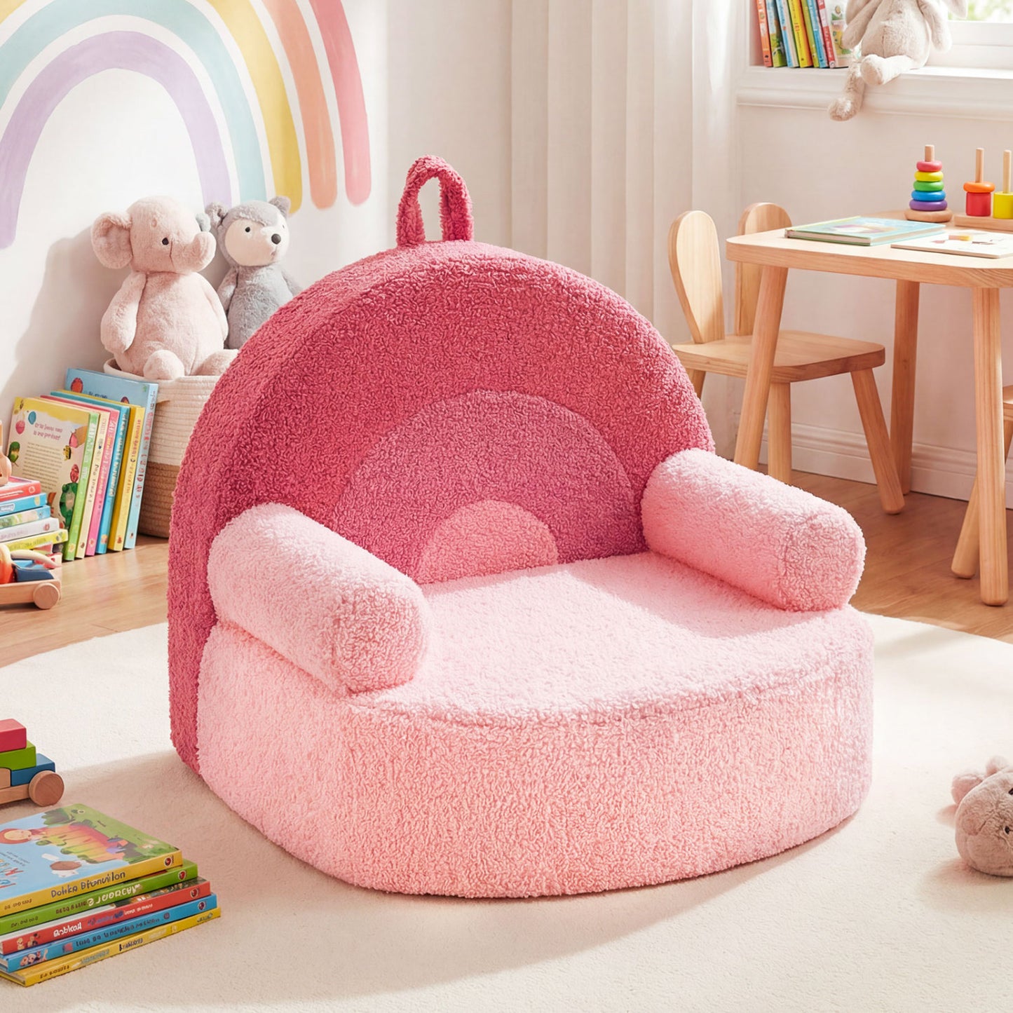 Kids Foam Sofa with Soft Fleece Cover and Armrests