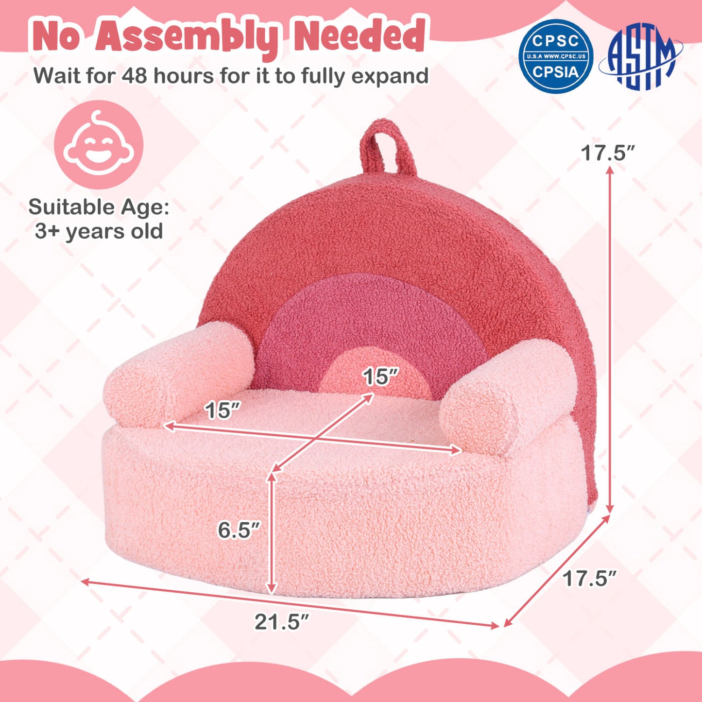 Kids Foam Sofa with Soft Fleece Cover and Armrests