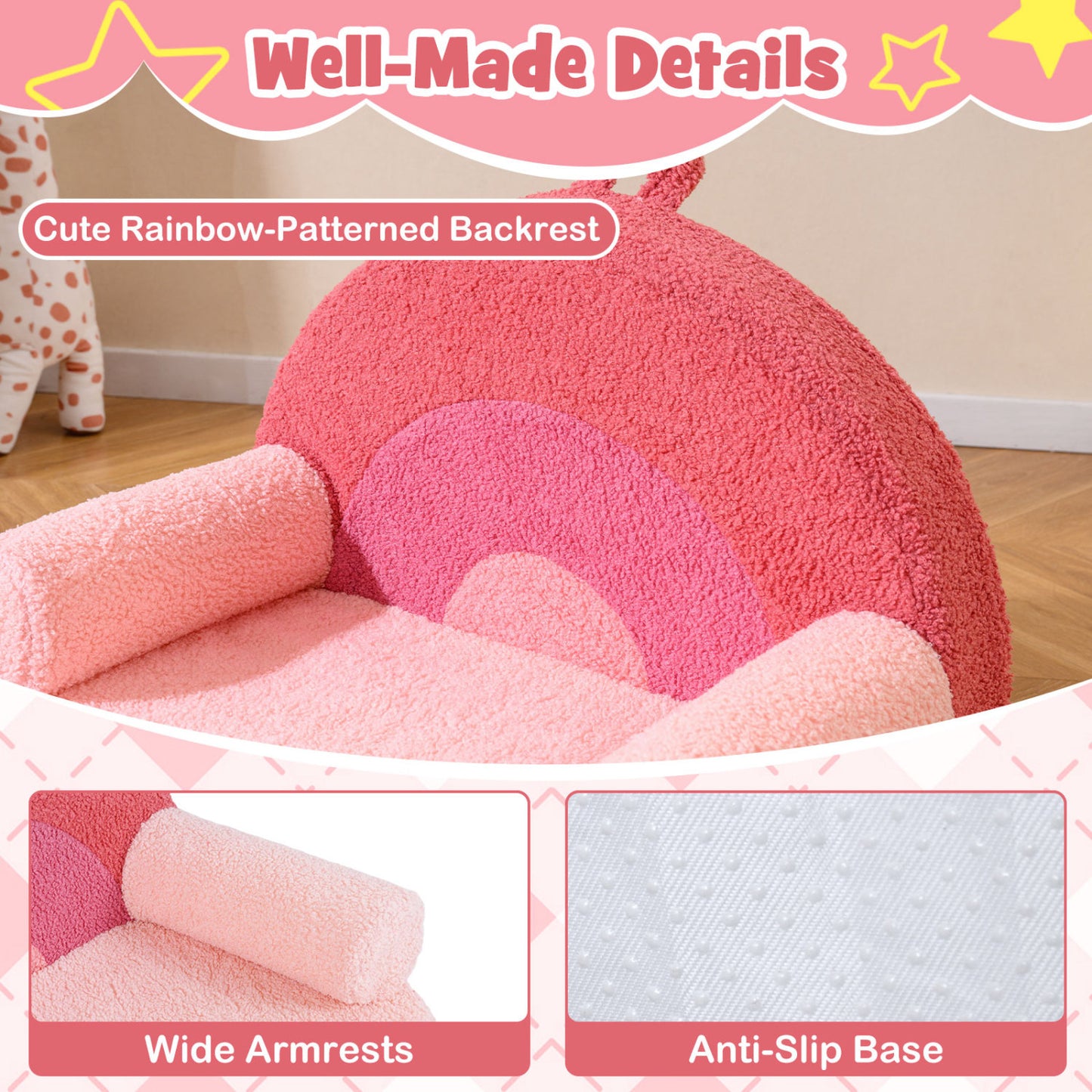 Kids Foam Sofa with Soft Fleece Cover and Armrests