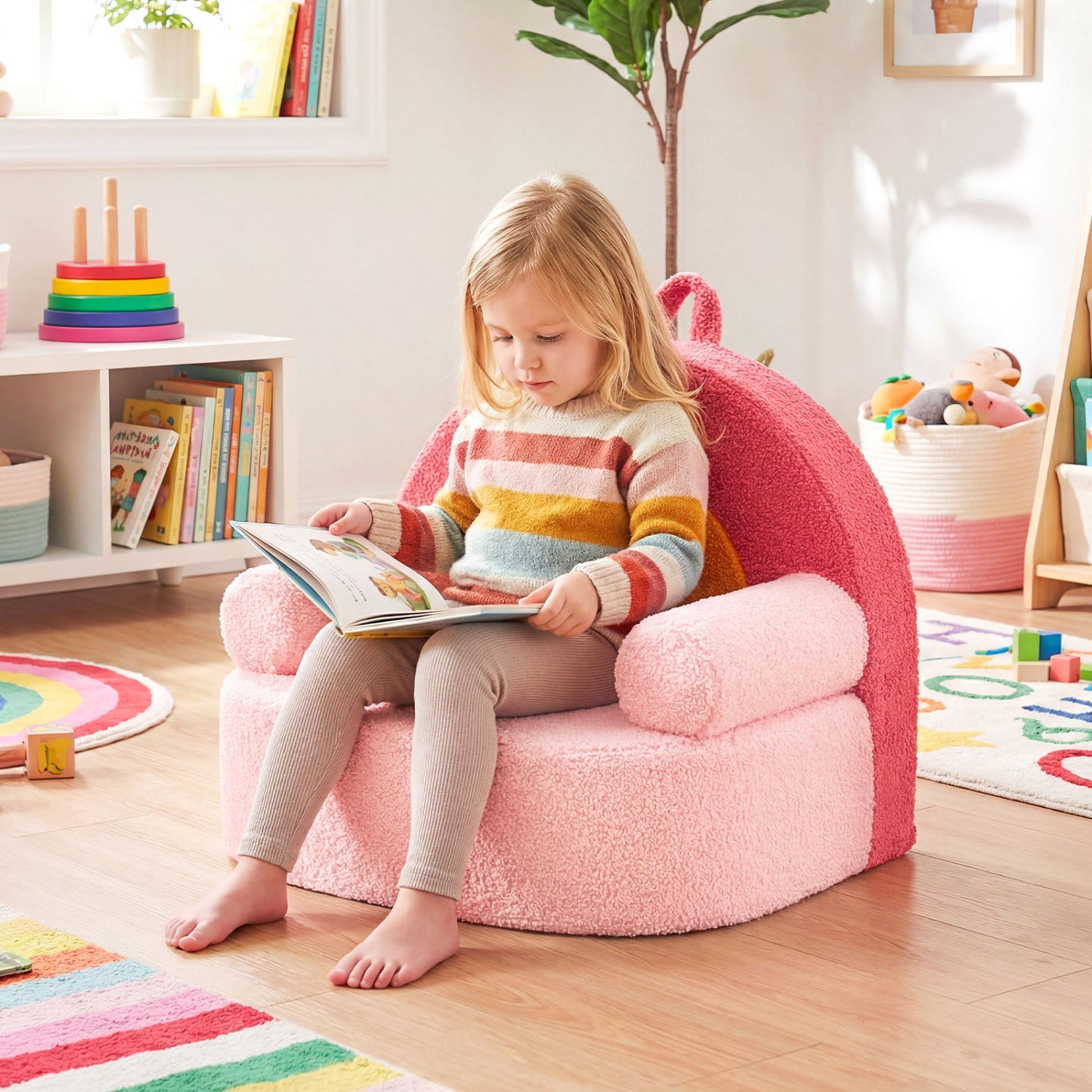 Kids Foam Sofa with Soft Fleece Cover and Armrests