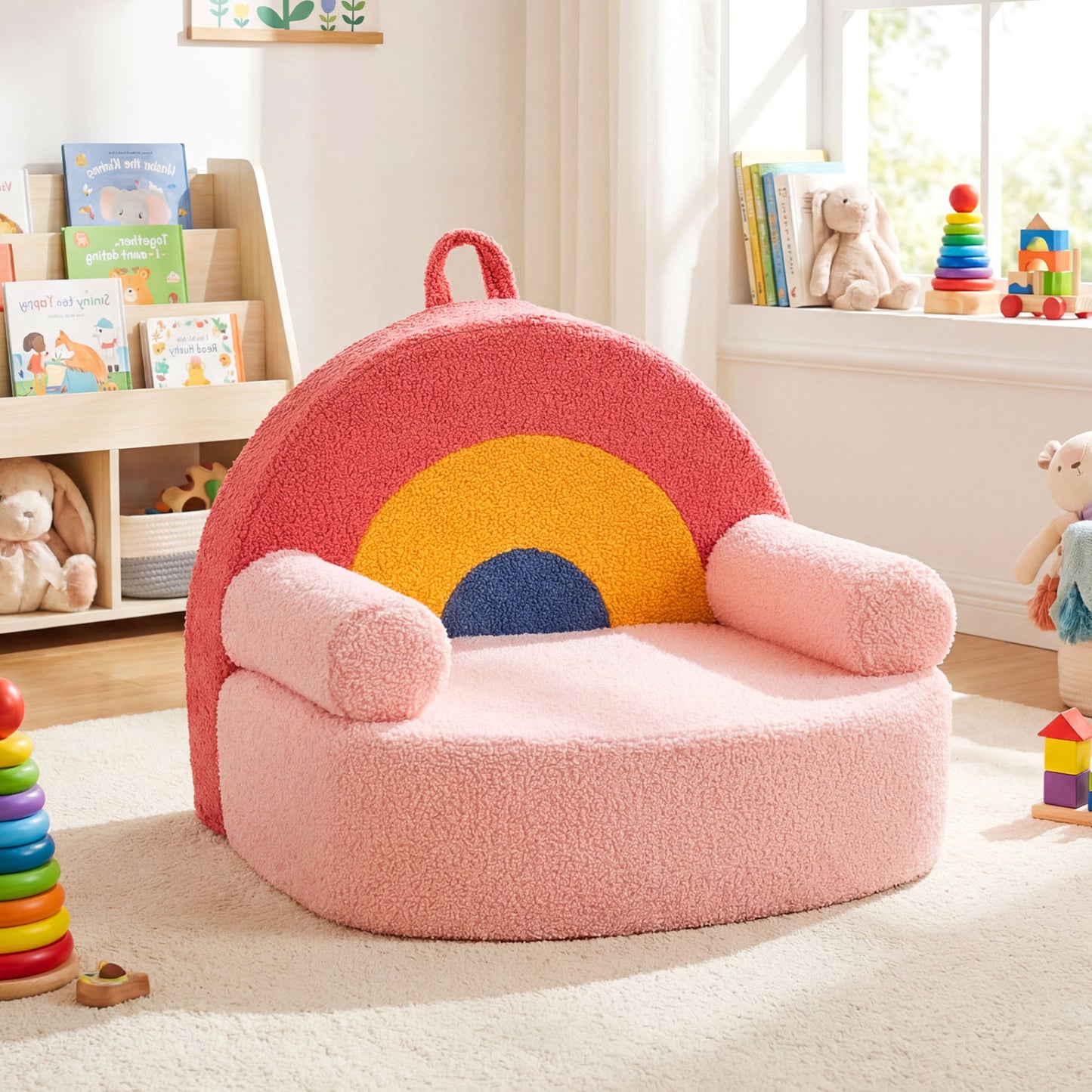 Kids Foam Sofa with Soft Fleece Cover and Armrests