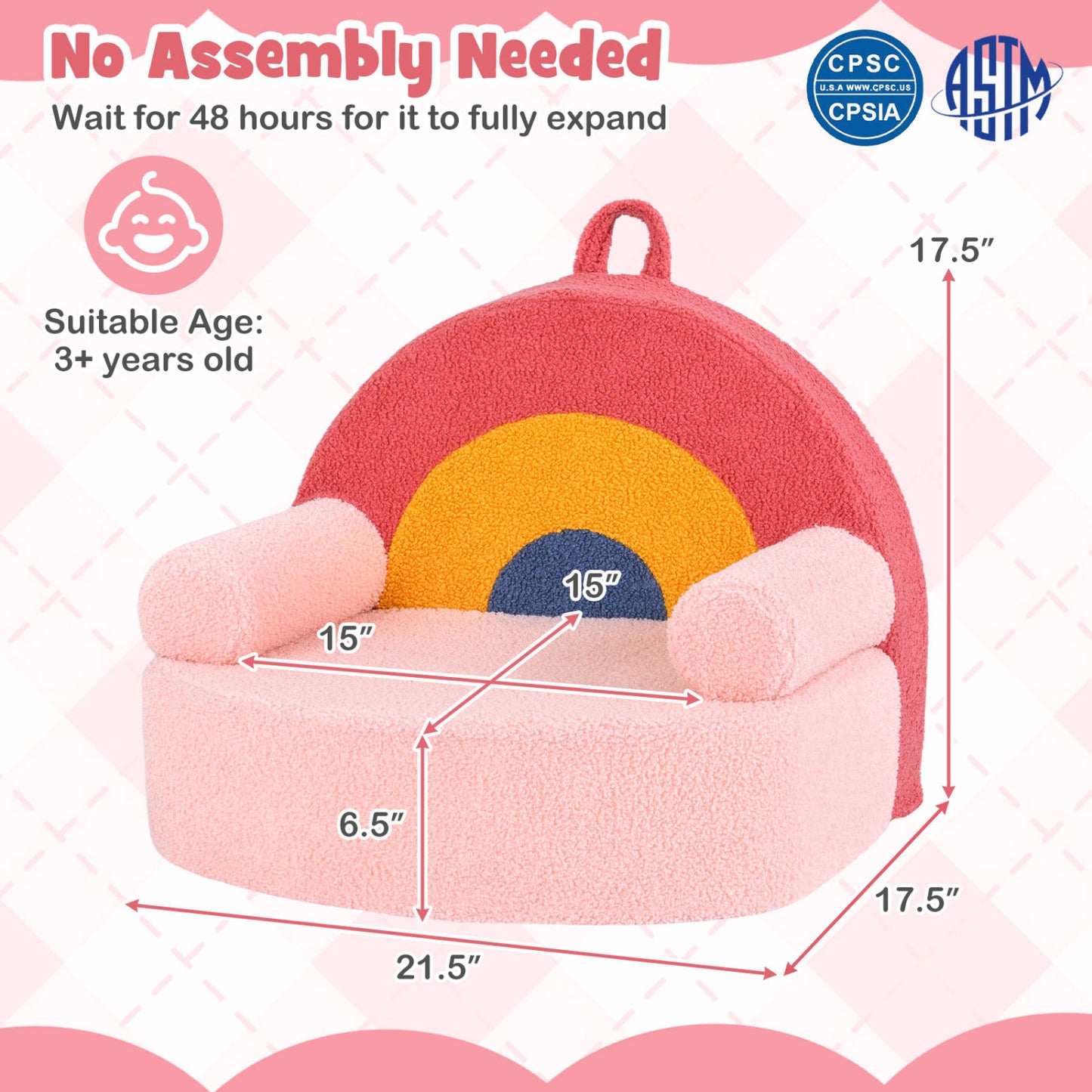 Kids Foam Sofa with Soft Fleece Cover and Armrests