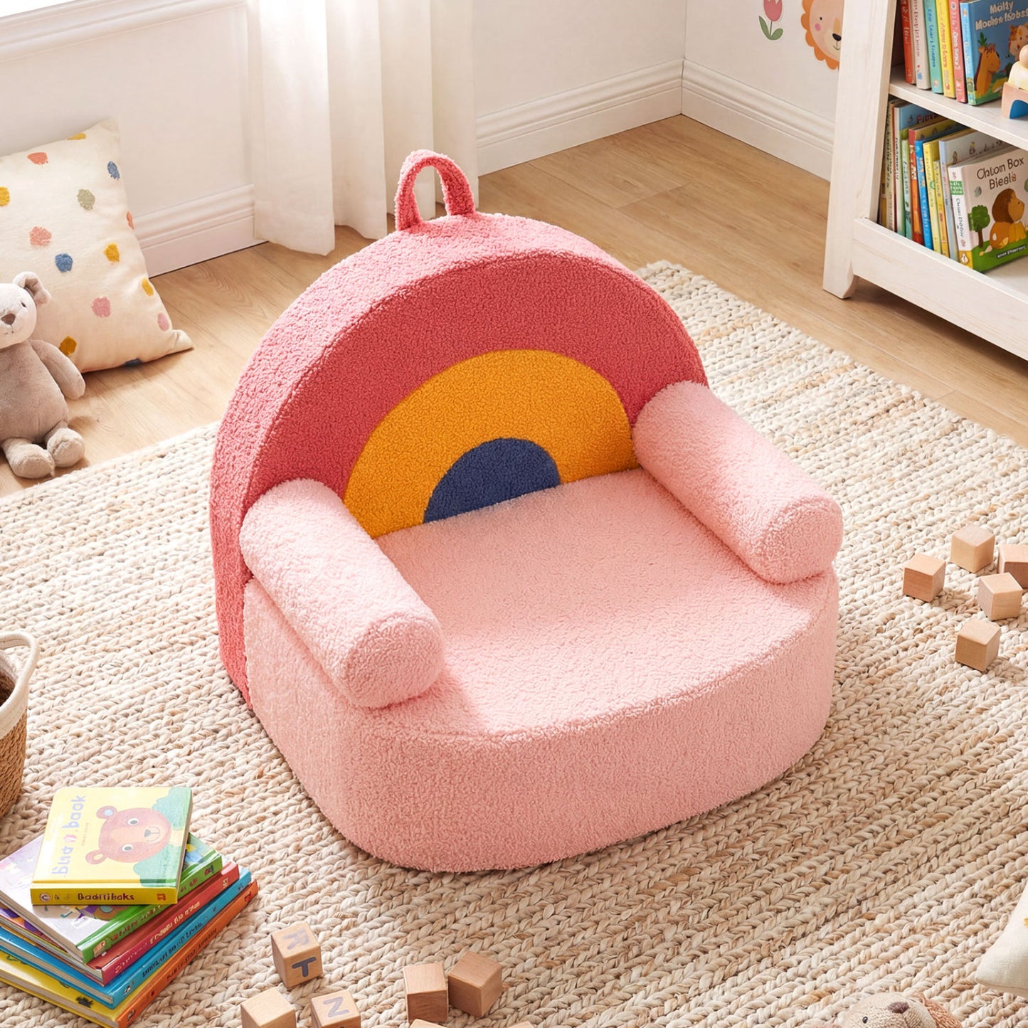 Kids Foam Sofa with Soft Fleece Cover and Armrests