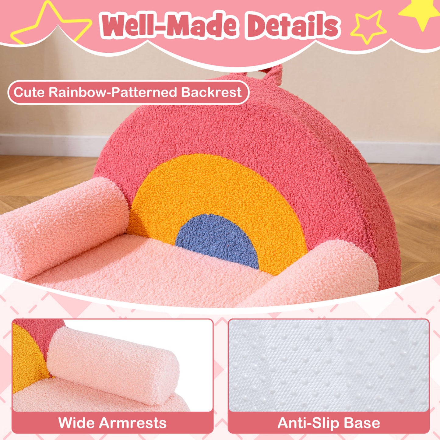 Kids Foam Sofa with Soft Fleece Cover and Armrests