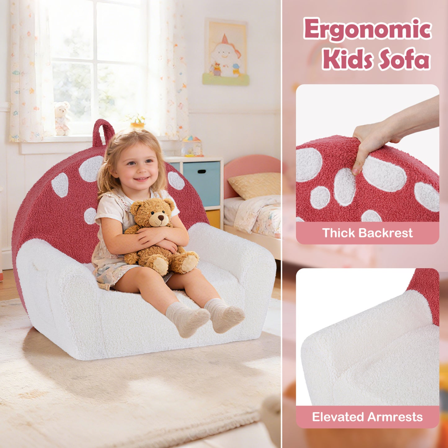 Kids Foam Sofa with Soft Fleece Cover and Armrests