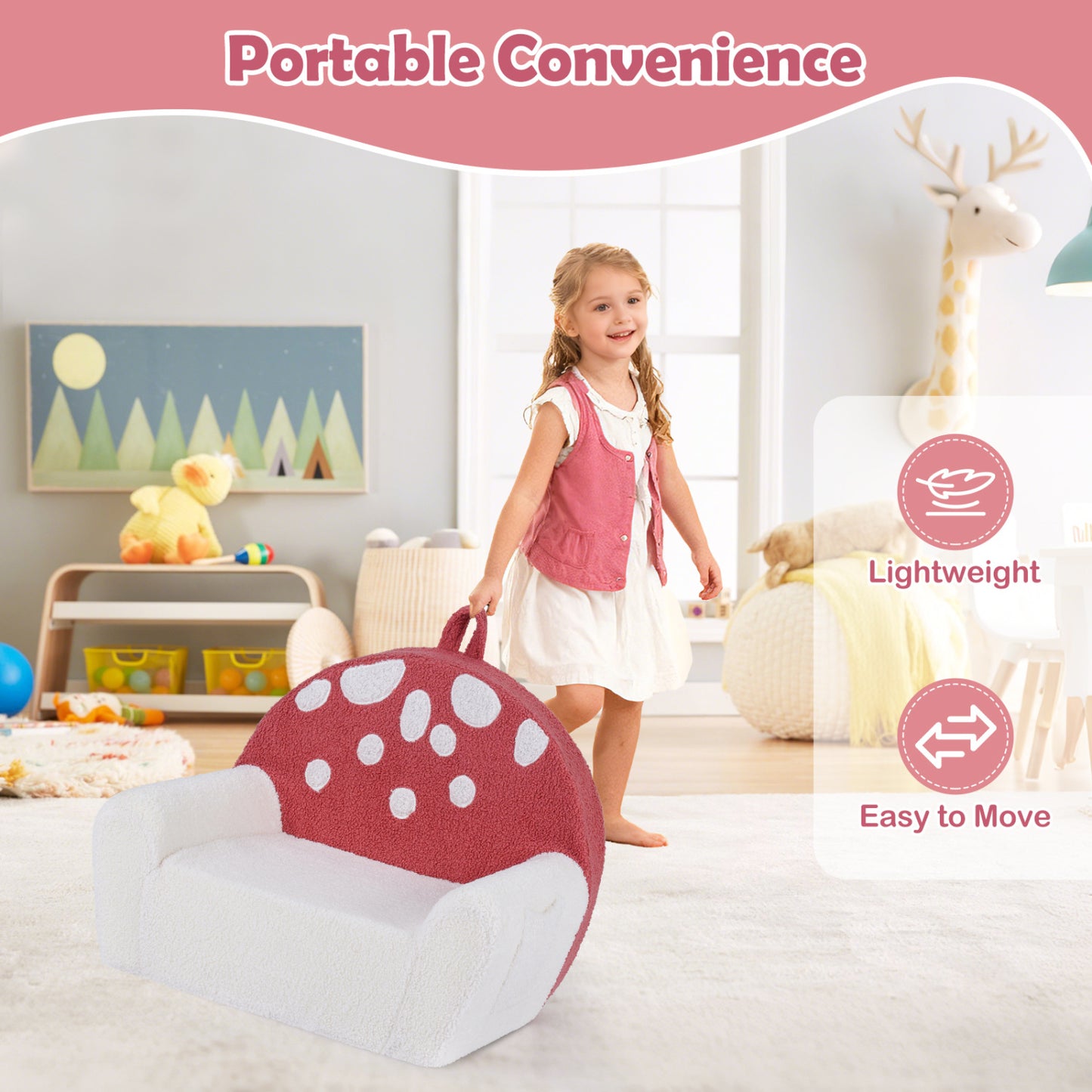 Kids Foam Sofa with Soft Fleece Cover and Armrests