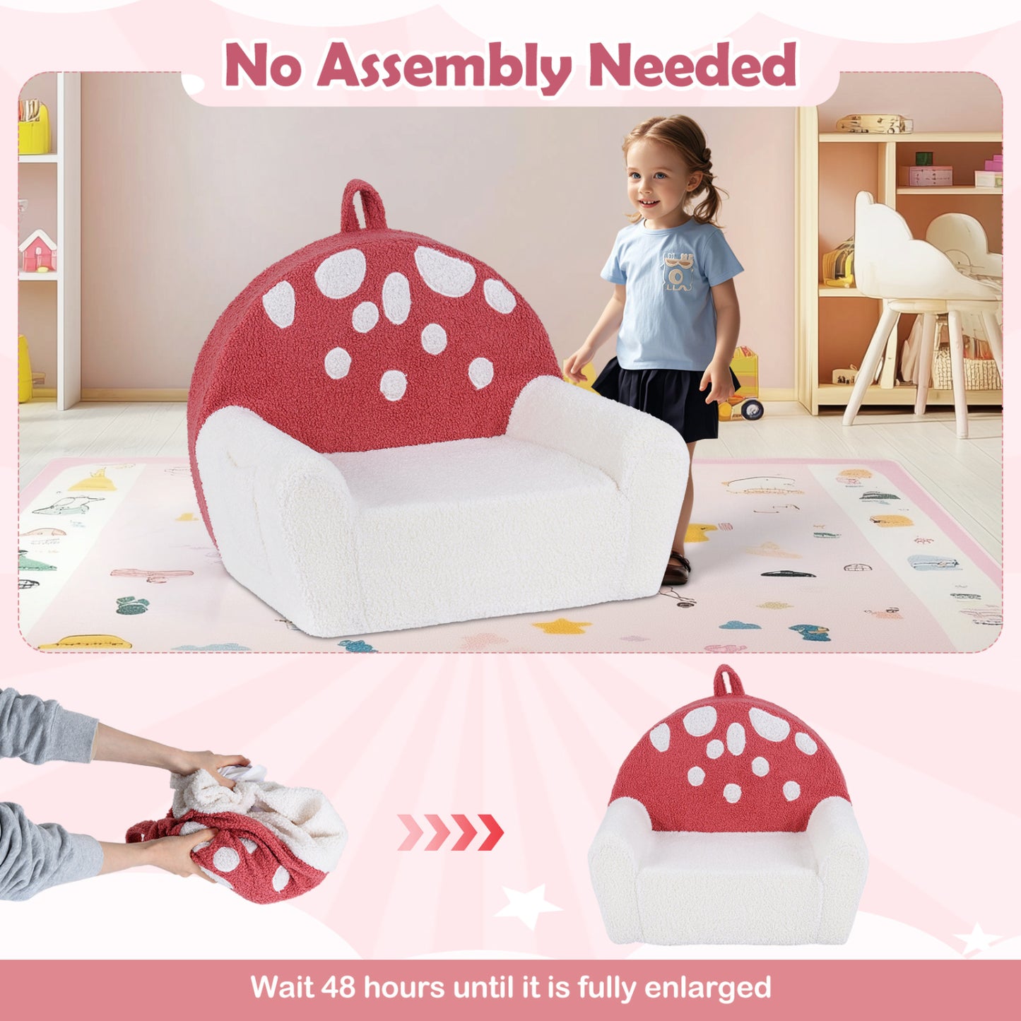 Kids Foam Sofa with Soft Fleece Cover and Armrests