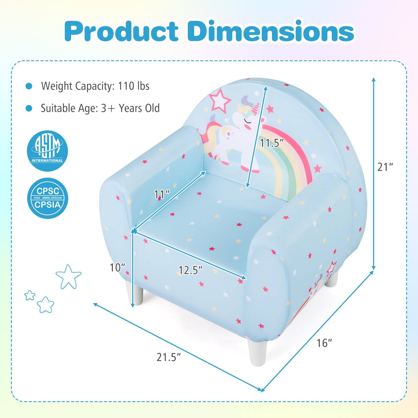 Kids Sofa Chair with Unicorn Pattern and Armrests