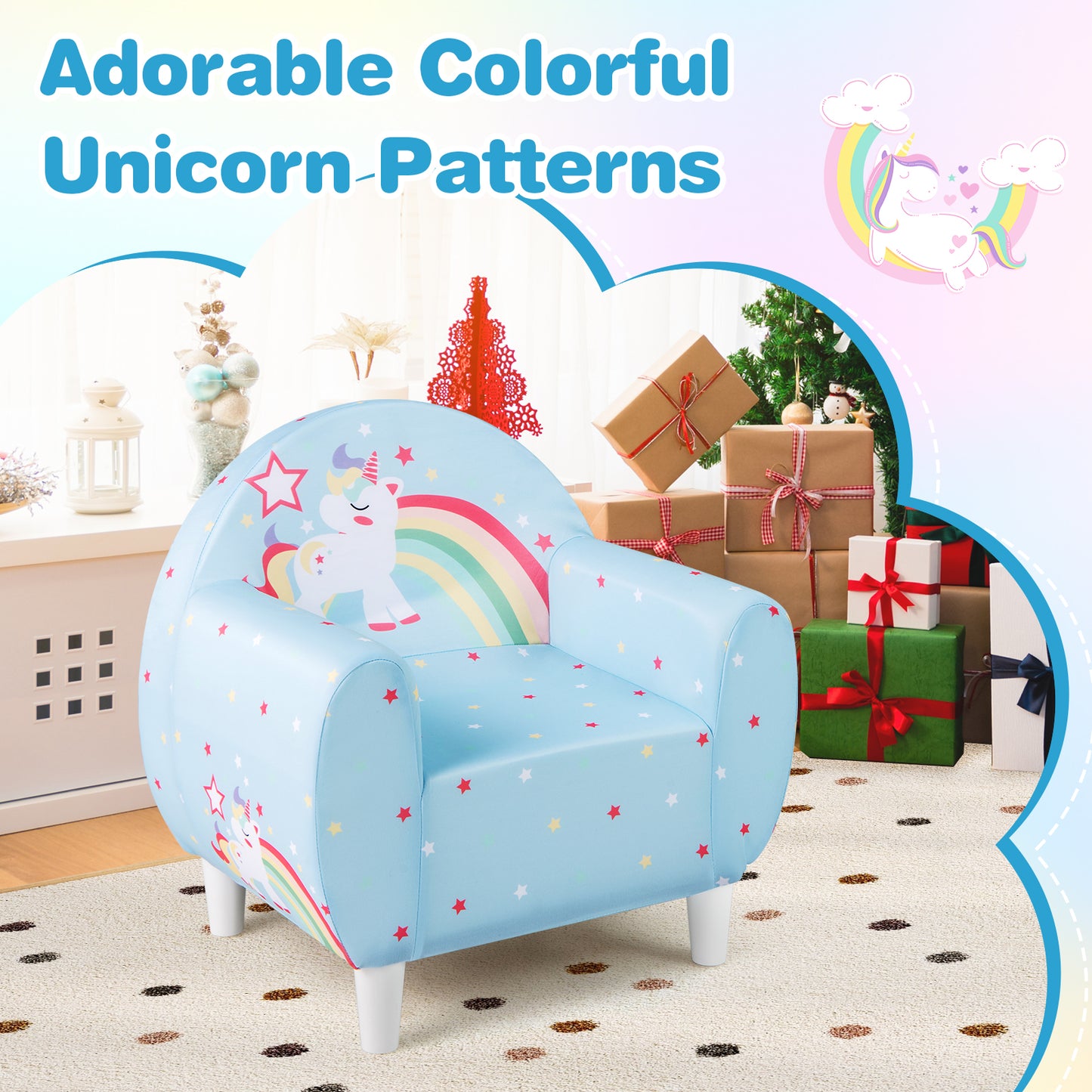 Kids Sofa Chair with Unicorn Pattern and Armrests