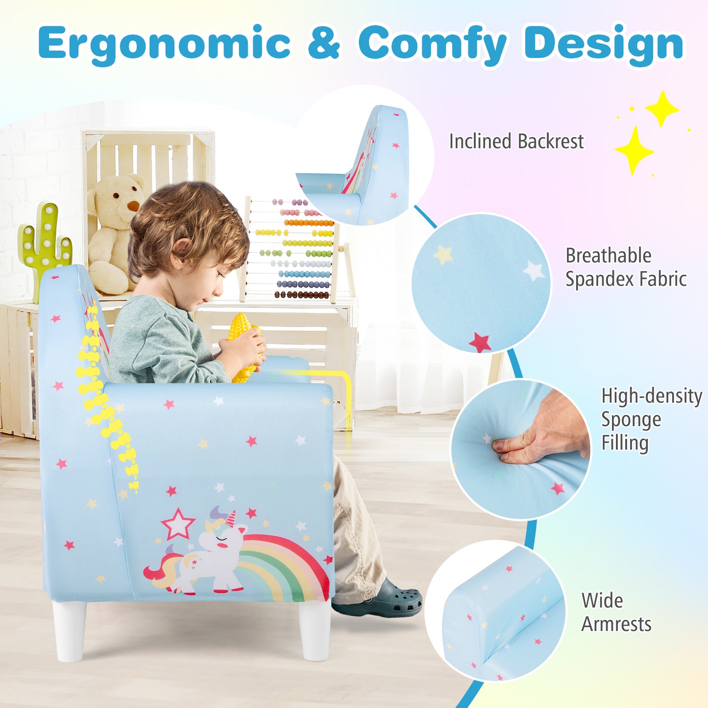 Kids Sofa Chair with Unicorn Pattern and Armrests