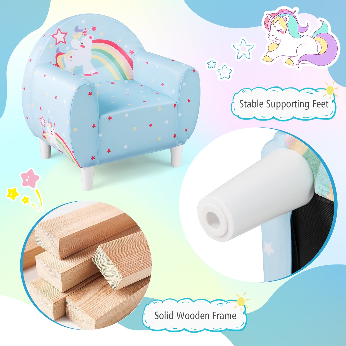 Kids Sofa Chair with Unicorn Pattern and Armrests