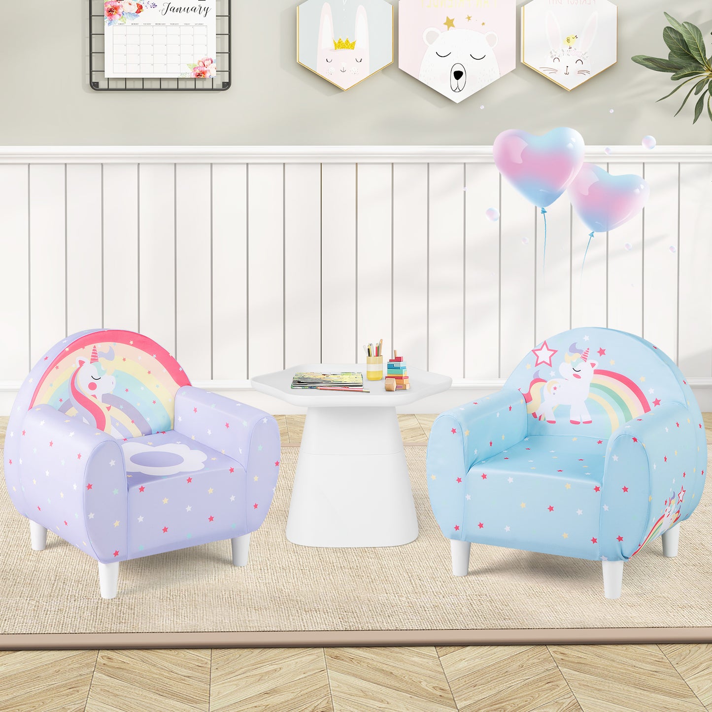 Kids Sofa Chair with Unicorn Pattern and Armrests