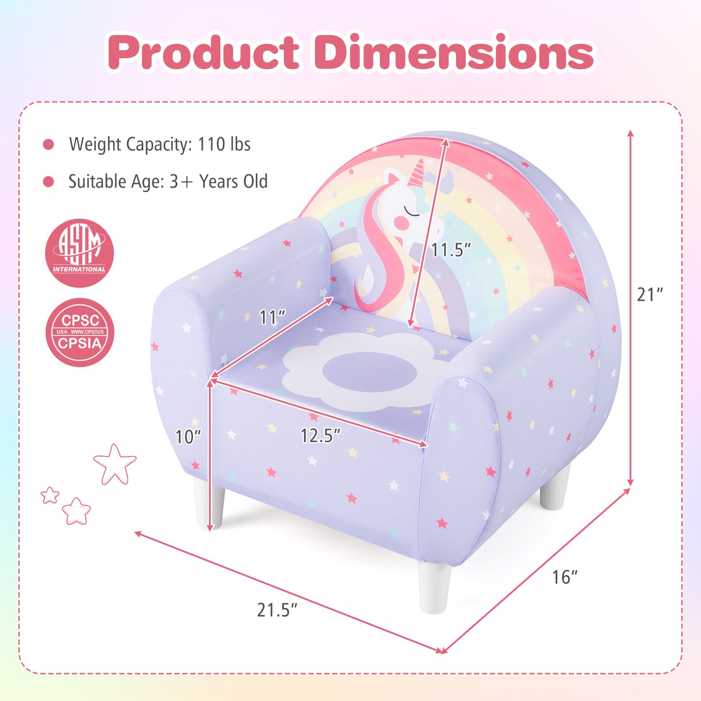 Kids Sofa Chair with Unicorn Pattern and Armrests