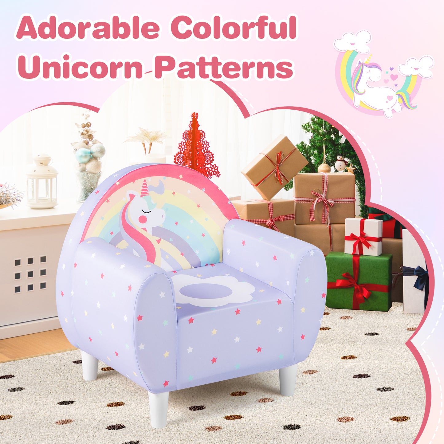 Kids Sofa Chair with Unicorn Pattern and Armrests