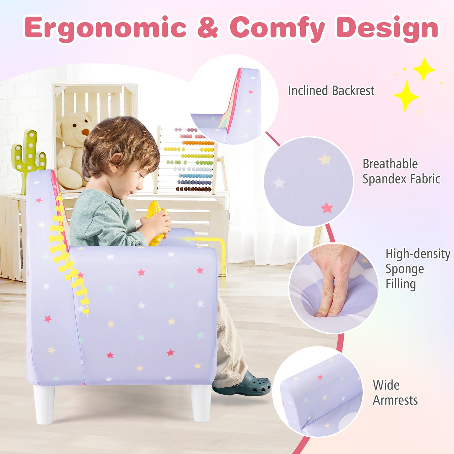 Kids Sofa Chair with Unicorn Pattern and Armrests
