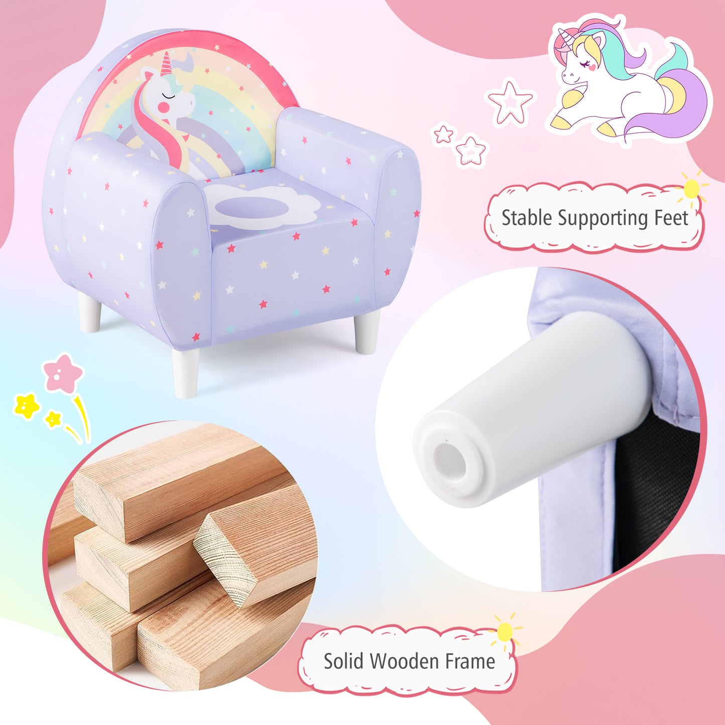 Kids Sofa Chair with Unicorn Pattern and Armrests