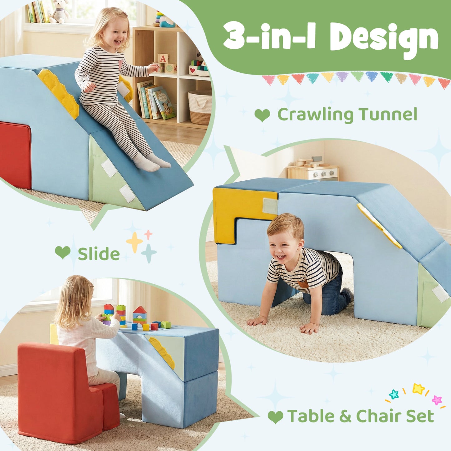 Soft Foam Climber & Slide Set with Velvet Covers