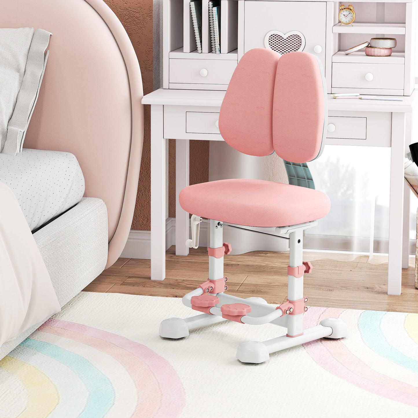 Adjustable Kids Study Chair with Double Backrest and Footrest