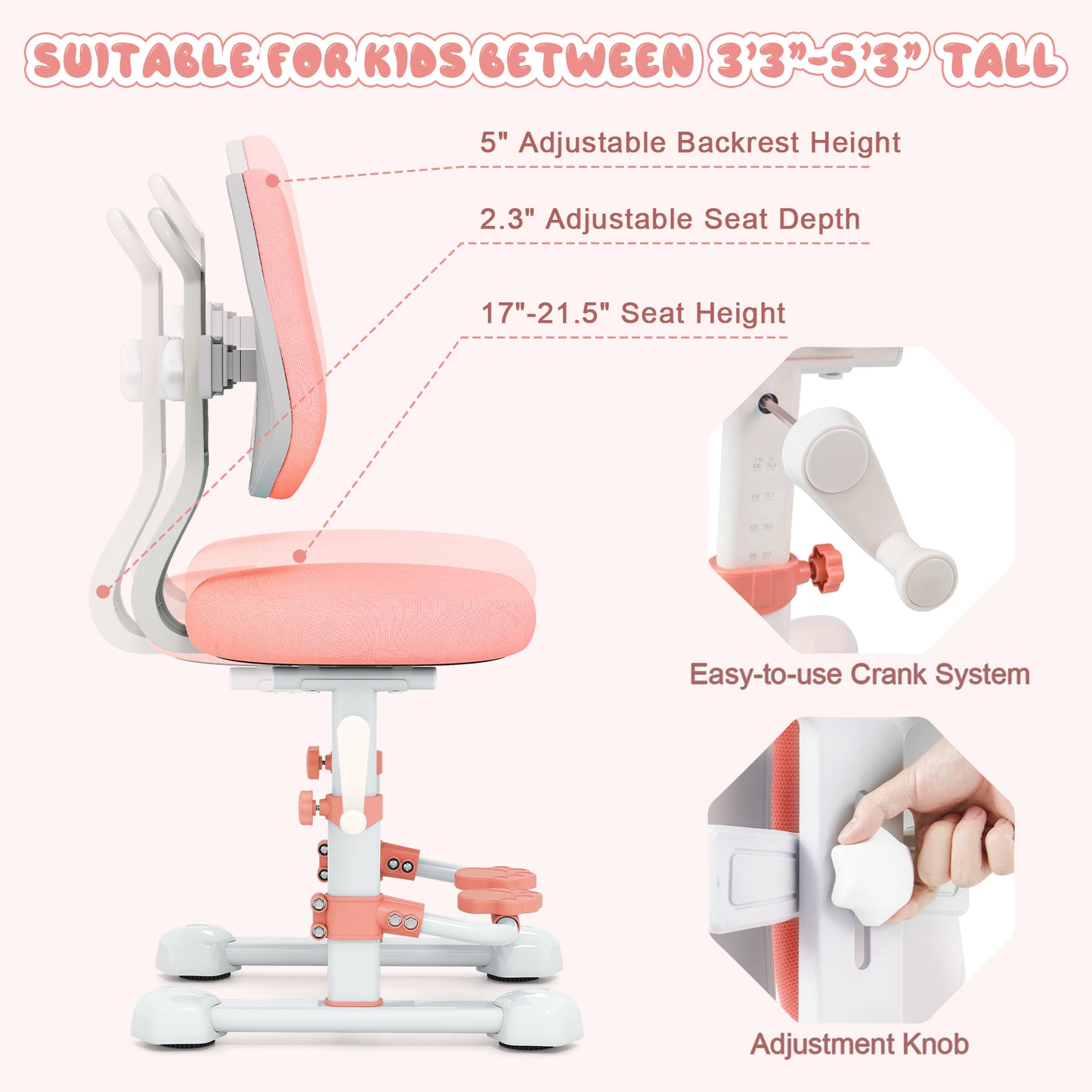 Adjustable Kids Study Chair with Double Backrest and Footrest