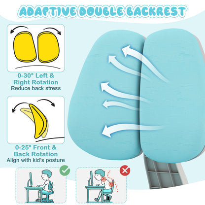 Adjustable Kids Study Chair with Double Backrest and Footrest