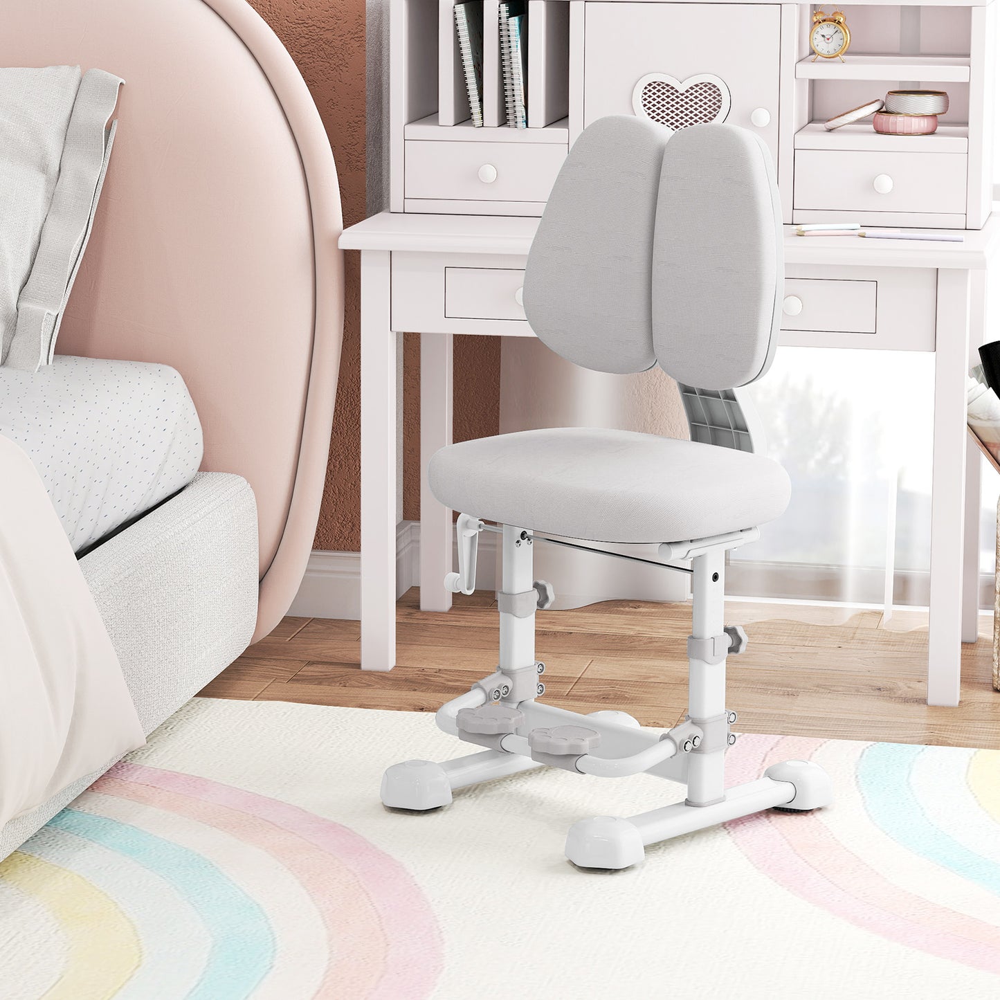 Adjustable Kids Study Chair with Double Backrest and Footrest