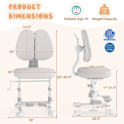 Adjustable Kids Study Chair with Double Backrest and Footrest