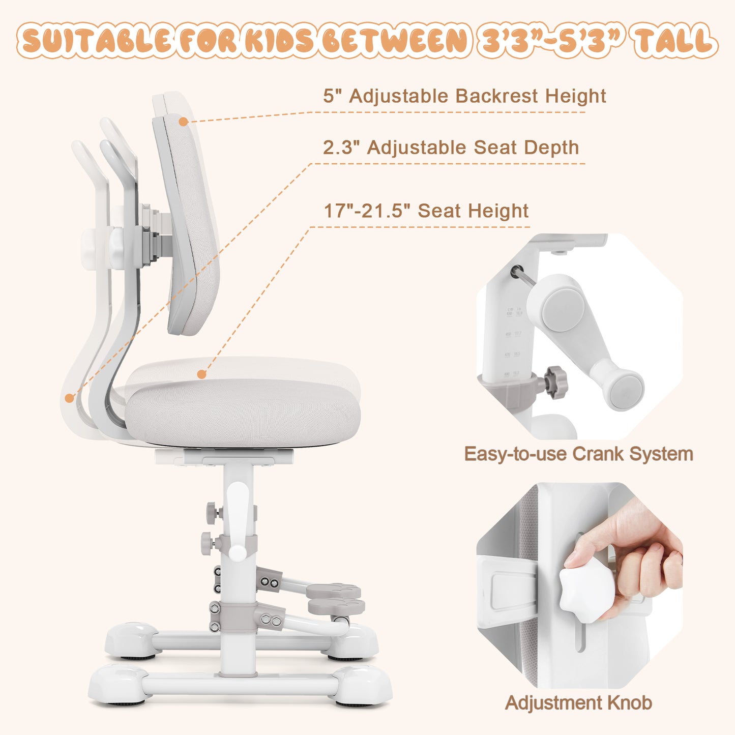 Adjustable Kids Study Chair with Double Backrest and Footrest