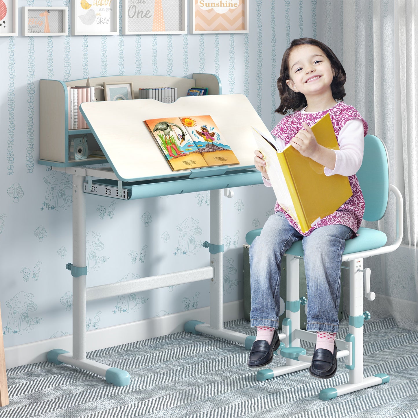 Kids Study Desk with Adjustable Height and Tilt Desktop