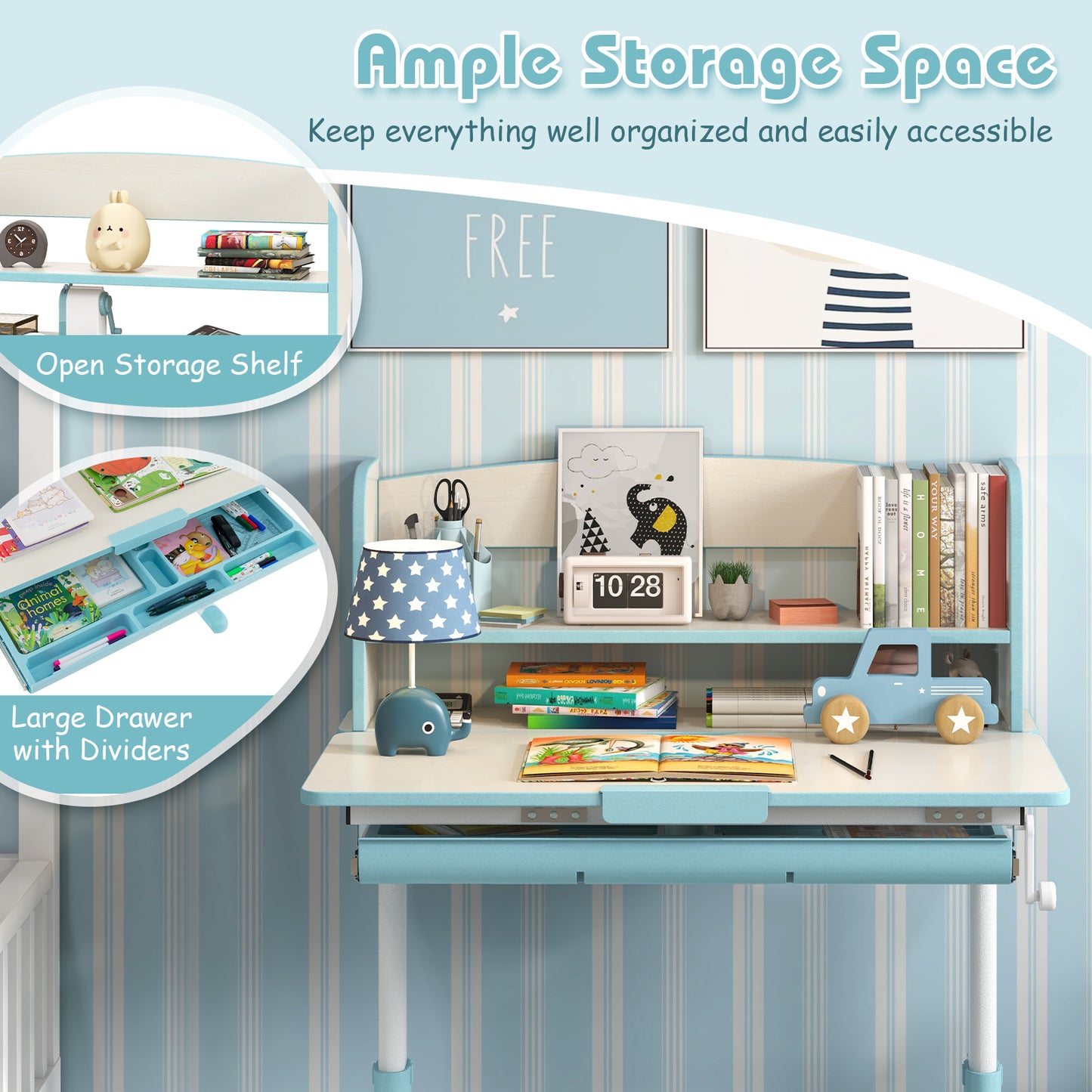Kids Study Desk with Adjustable Height and Tilt Desktop