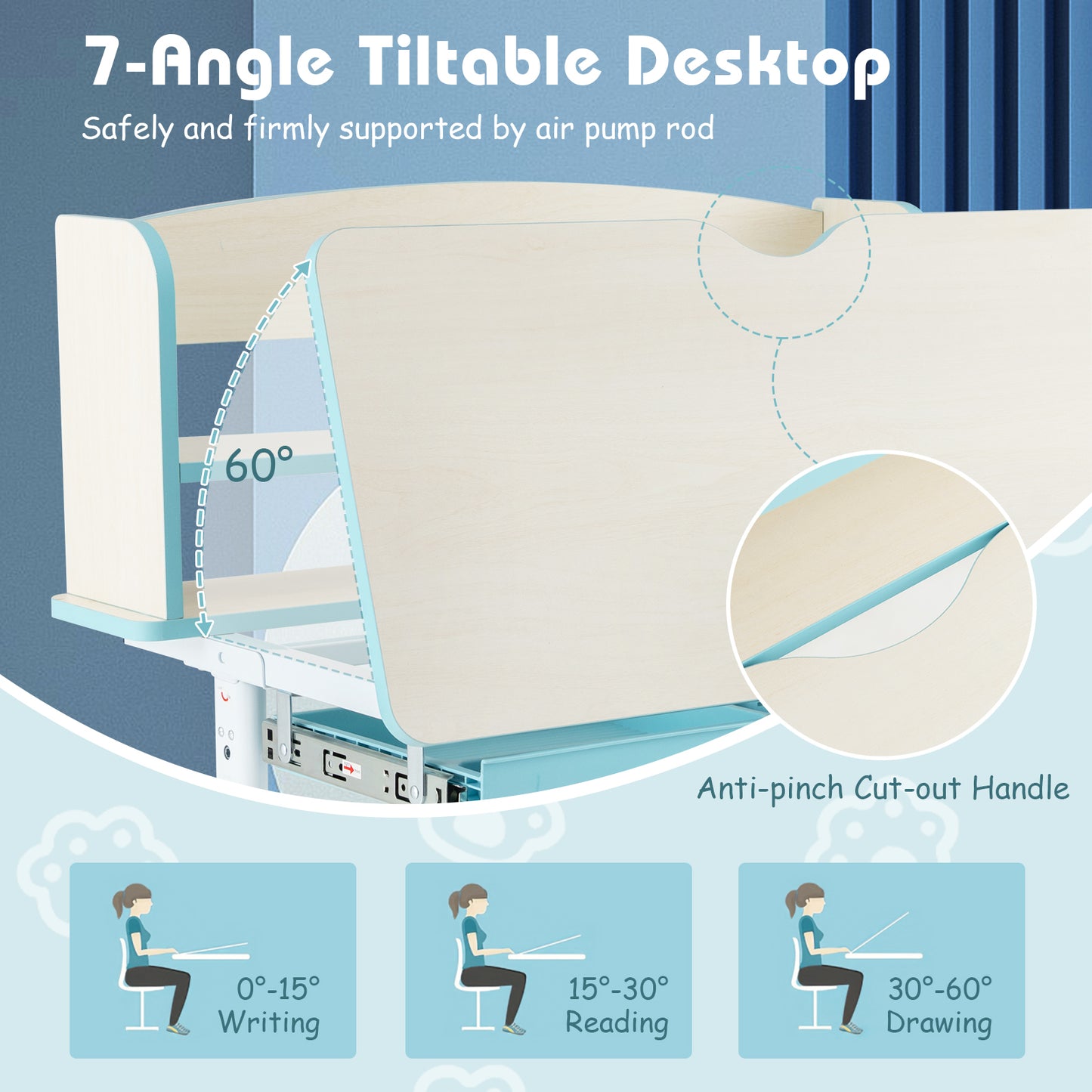 Kids Study Desk with Adjustable Height and Tilt Desktop