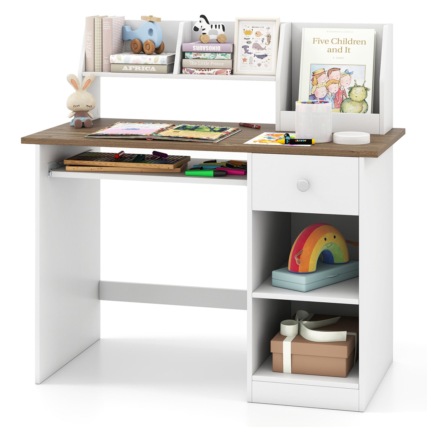 Kids Study Desk with Hutch, Drawer & Keyboard Tray