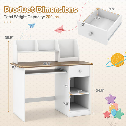 Kids Study Desk with Hutch, Drawer & Keyboard Tray