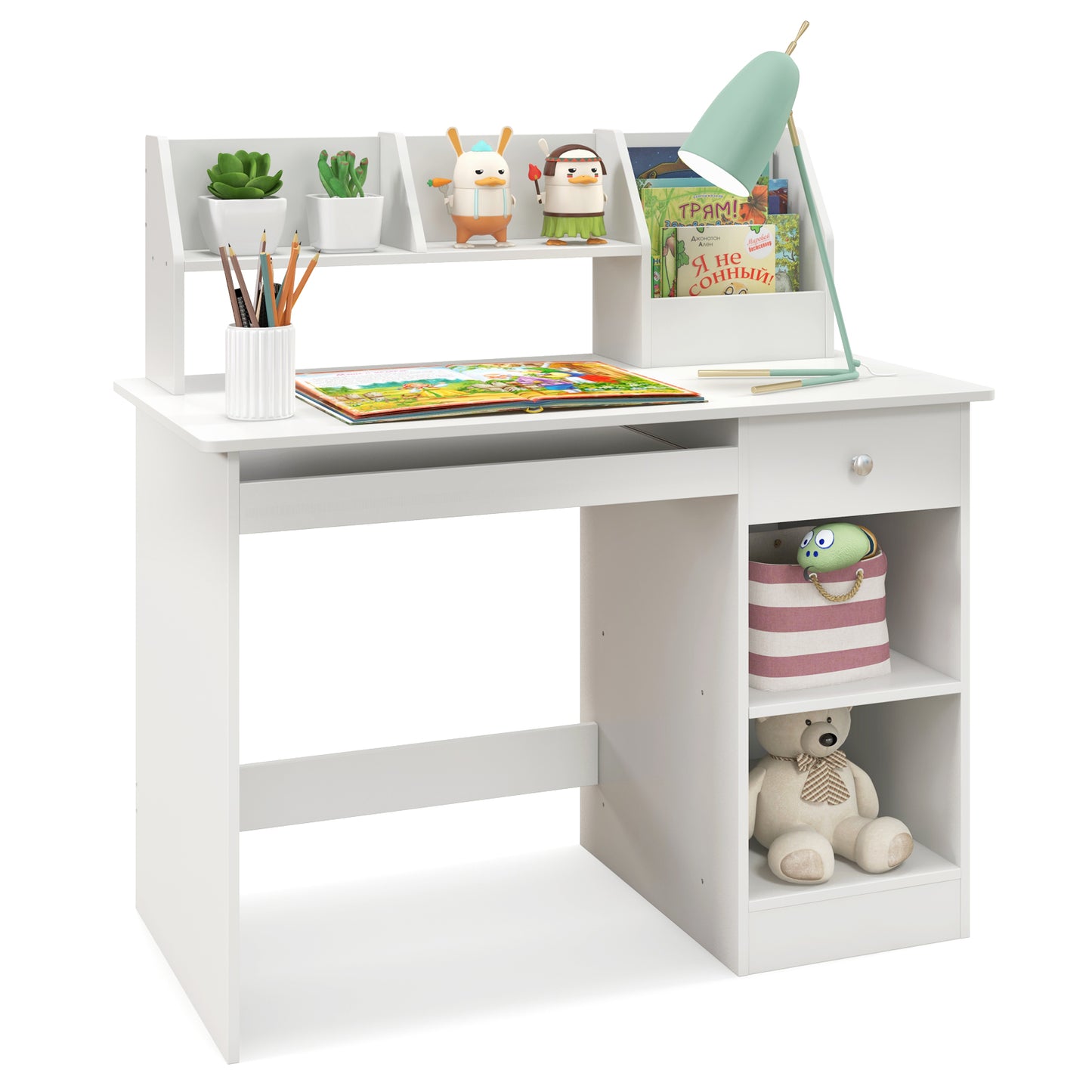 Kids Study Desk with Hutch, Drawer & Keyboard Tray