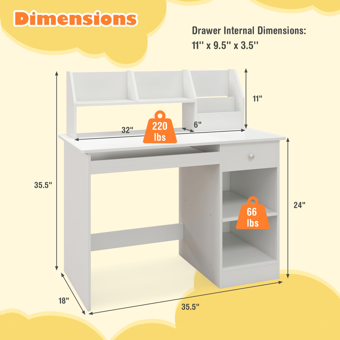 Kids Study Desk with Hutch, Drawer & Keyboard Tray