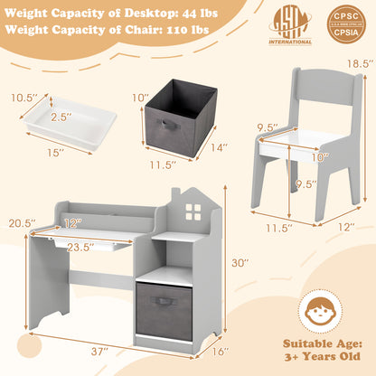 Kids Study Desk and Chair Set with Storage Shelves and Drawer