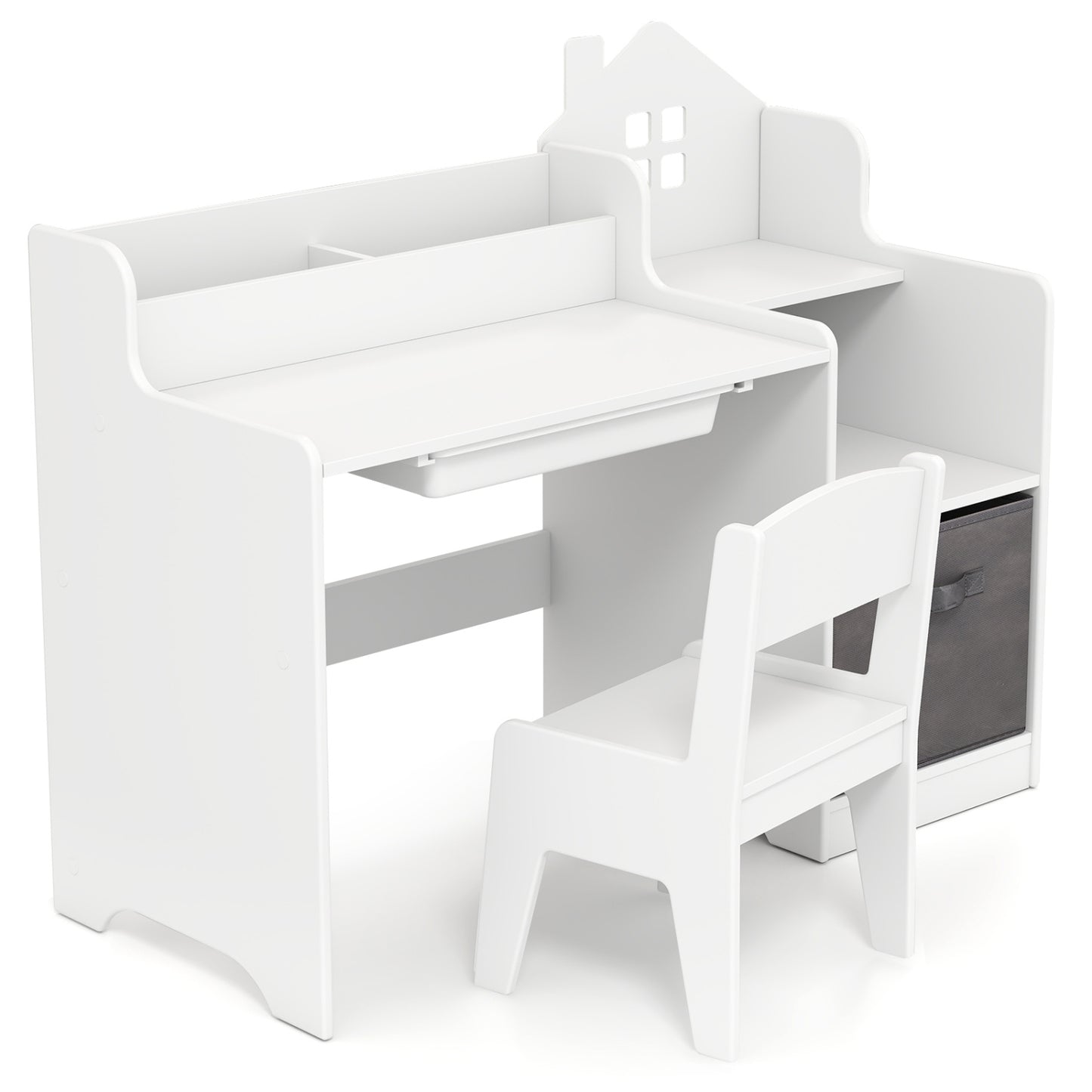 Kids Study Desk and Chair Set with Storage Shelves and Drawer
