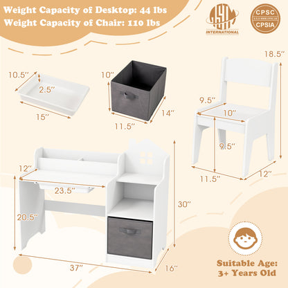Kids Study Desk and Chair Set with Storage Shelves and Drawer