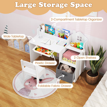 Kids Study Desk and Chair Set with Storage Shelves and Drawer