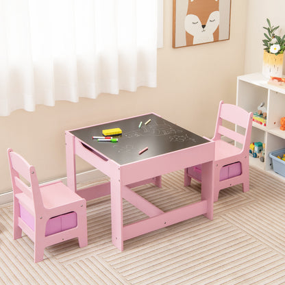 Kids Table and Chair Set with Storage and Drawing Board