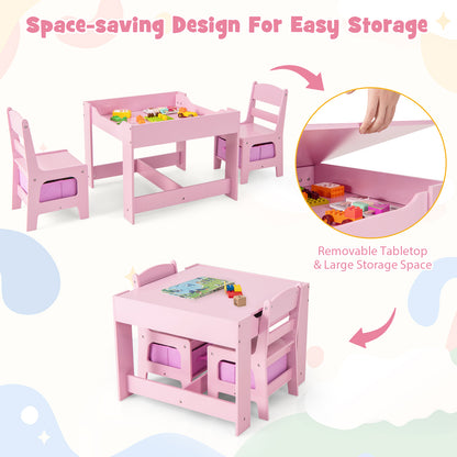 Kids Table and Chair Set with Storage and Drawing Board